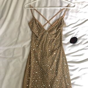 Nude rhinestone mini dress